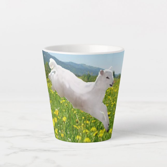 Caneca De Café Latte Leaping Lambs Páscoa (Frente)
