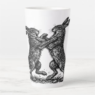 Caneca De Café Latte Lebres Boxeando – Duelo Assombrado da Floresta em