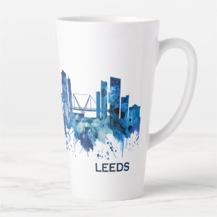 Caneca De Café Latte Leeds England Skyline Blue