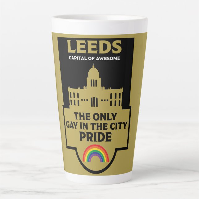 Caneca De Café Latte Leeds Orgulho gay - Leeds England LGBT - (Frente)