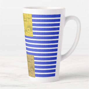 Caneca De Café Latte Legal Stripes Azul Dourado Geométrico