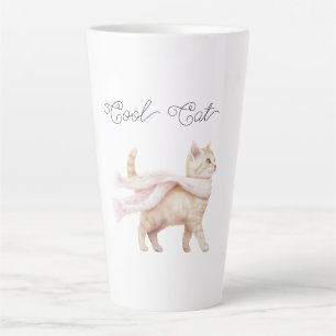 Caneca De Café Latte Lenço Rosa Bege Cool Cat
