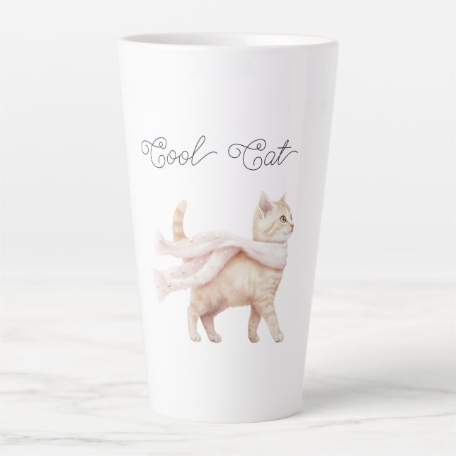 Caneca De Café Latte Lenço Rosa Bege Cool Cat (Frente)