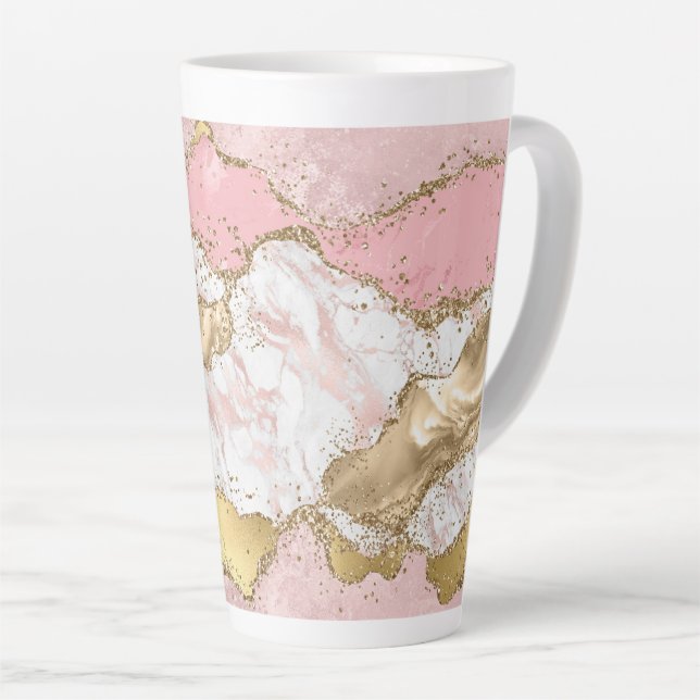 Caneca De Café Latte Lente Dourada de mármore branco rosa (Ângulo direito)