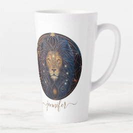 Caneca De Café Latte Leo Zodiac Ouro e Negro