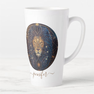 Caneca De Café Latte Leo Zodiac Ouro e Negro