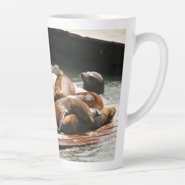 Caneca De Café Latte Leões Marinhos Tomando Sol em São Francisco (Direita)