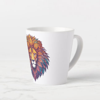 Caneca De Café Latte León decorativo con mandalas en la melena y detall
