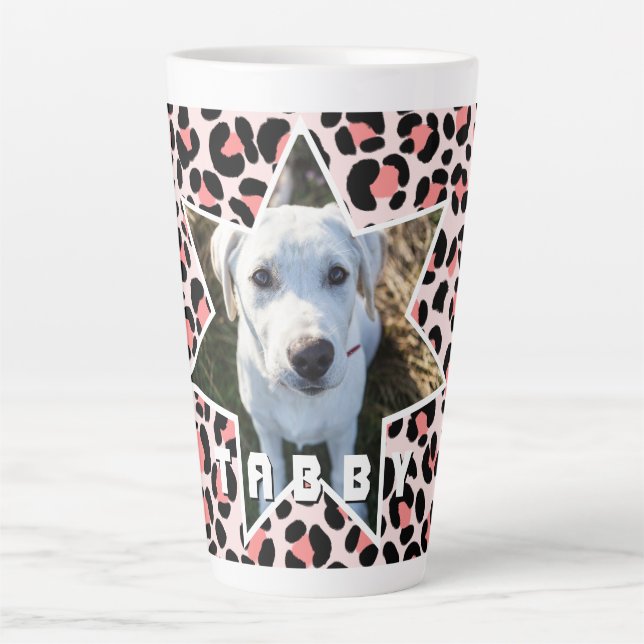 Caneca De Café Latte Leopard Orange Black Photo Personalizado (Frente)