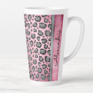 Caneca De Café Latte Leopardo brilhante impresso a rosa quente brilhant