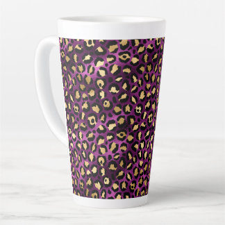 Caneca De Café Latte Leopardo roxo e Dourado Design 1