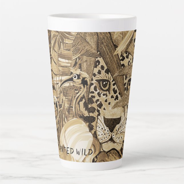 Caneca De Café Latte Leopardo Sépia (Frente)