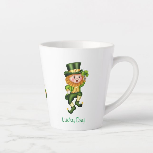 Caneca De Café Latte Leprechaun fofo, caligrafia & panela de ouro (Direita)