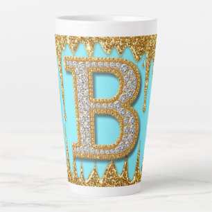 Caneca De Café Latte Letra B de Diamante de Luxo em Fundo de Brilho Dou