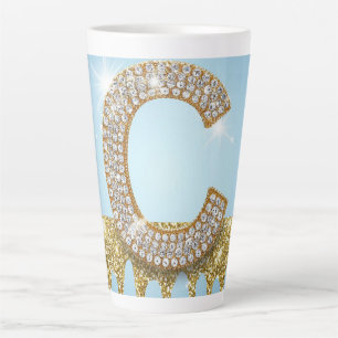 Caneca De Café Latte Letra C de Diamante de Luxo em Fundo de Brilho Dou
