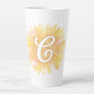 Caneca De Café Latte Letra C Girassol Primeiro Nome Monograma Inicial