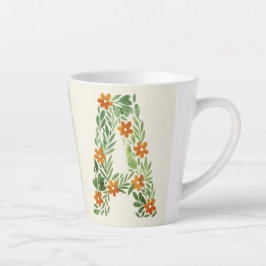 Caneca De Café Latte Letra Floral Personalizada A com Flores Laranja