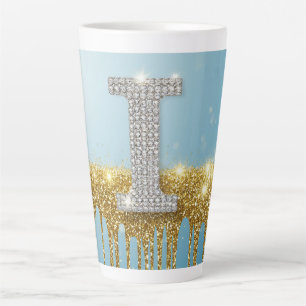 Caneca De Café Latte Letra I de Luxo em Diamante sobre Fundo de Brilho