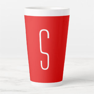 Caneca De Café Latte Letra inicial monograma branco vermelho moderno