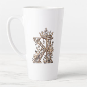 Caneca De Café Latte Letra K Bege Cristal Design Luxuoso