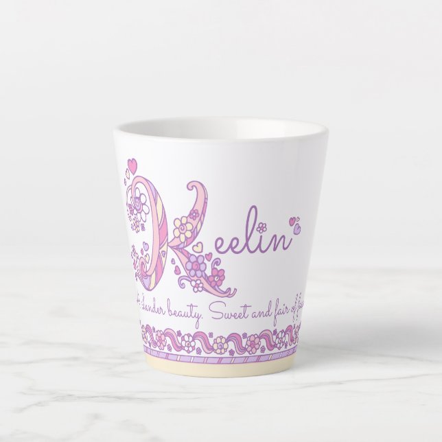 Caneca De Café Latte Letra Keelin K nome que significa monograma Latte  (Frente)