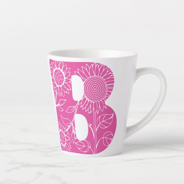 Caneca De Café Latte Letra maiúscula B monograma floral (Direita)