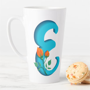 Caneca De Café Latte Letra maiúscula E monograma floral