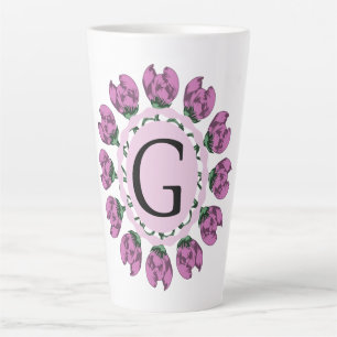 Caneca De Café Latte Letra maiúscula G monograma floral