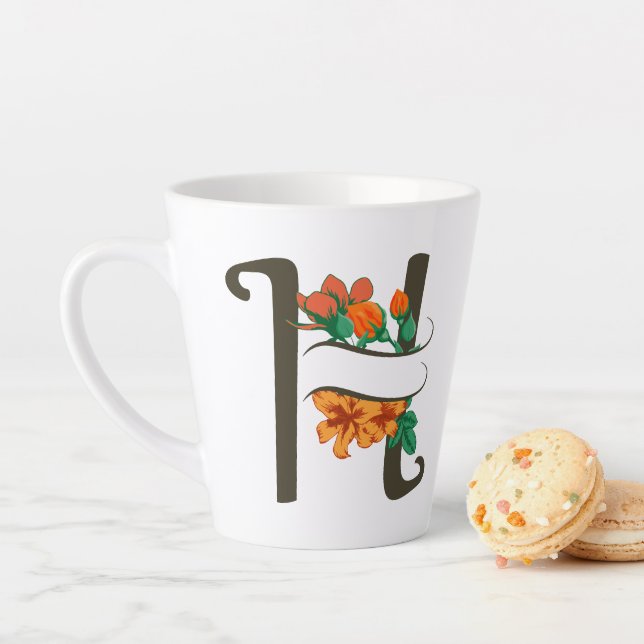 Caneca De Café Latte Letra maiúscula H monograma floral (In Situ)