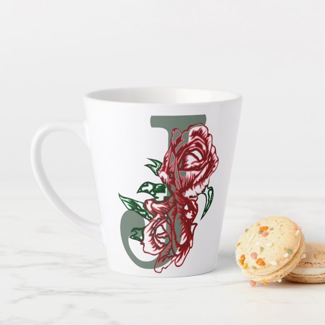 Caneca De Café Latte Letra maiúscula J monograma floral (In Situ)