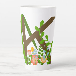 Caneca De Café Latte Letra maiúscula K monograma floral