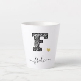 Caneca De Café Latte Letra Monograma Retro Sketch F, Lata Latte