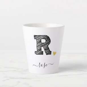 Caneca De Café Latte Letra Monograma Retro Sketch R, Lata Lateral