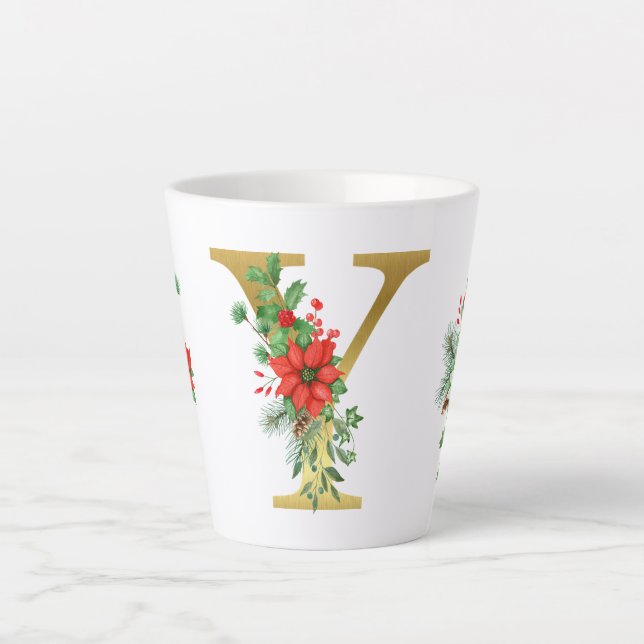 Caneca De Café Latte Letra Monogramas Latte Mug - Dourada (Frente)