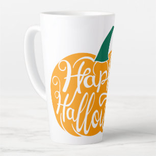 Caneca De Café Latte Letras Feliz Halloween em abóbora esculpida