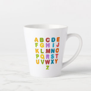 Caneca De Café Latte Letras Fofas Aprendizado Divertido Alfabeto Cor de