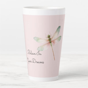 Caneca De Café Latte Libélula Rosa Branca Menta