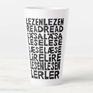 Caneca De Café Latte Lido em 8 idiomas Lino Impressão Latte Mug