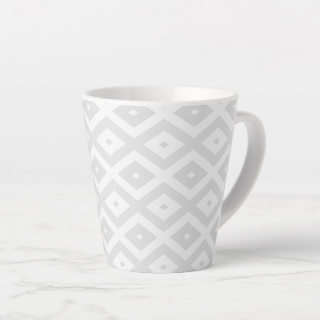 Caneca De Café Latte Light grey and white diamond pattern (Ângulo direito)