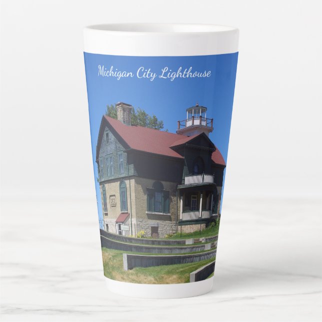Caneca De Café Latte Lighthouse de Michigan (Frente)