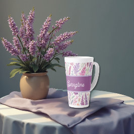 Caneca De Café Latte Lila-rosa-romântica Pastel Botânica Primavera Mead