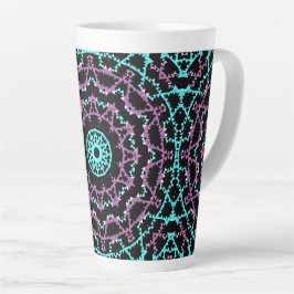Caneca De Café Latte Lilac, Black e Turquoise Mandala.