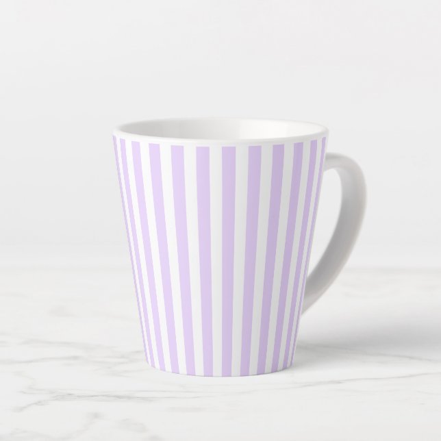Caneca De Café Latte Lilac purple and white candy stripes (Ângulo direito)