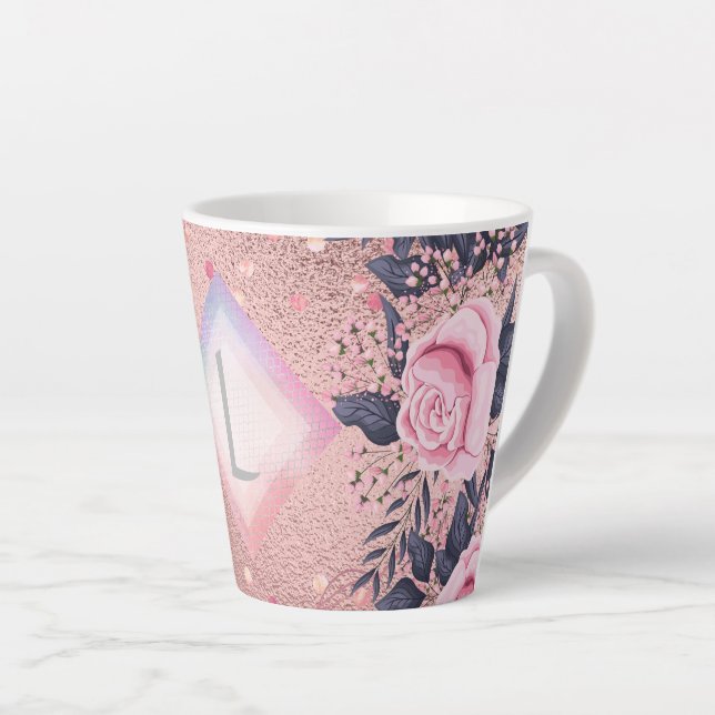 Caneca De Café Latte Lilibet Monographic Rosegold Floral ajustado para  (Ângulo direito)