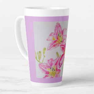Caneca De Café Latte Lilium Floral Lilium, Flor, Rosa, Aquarela, Arco