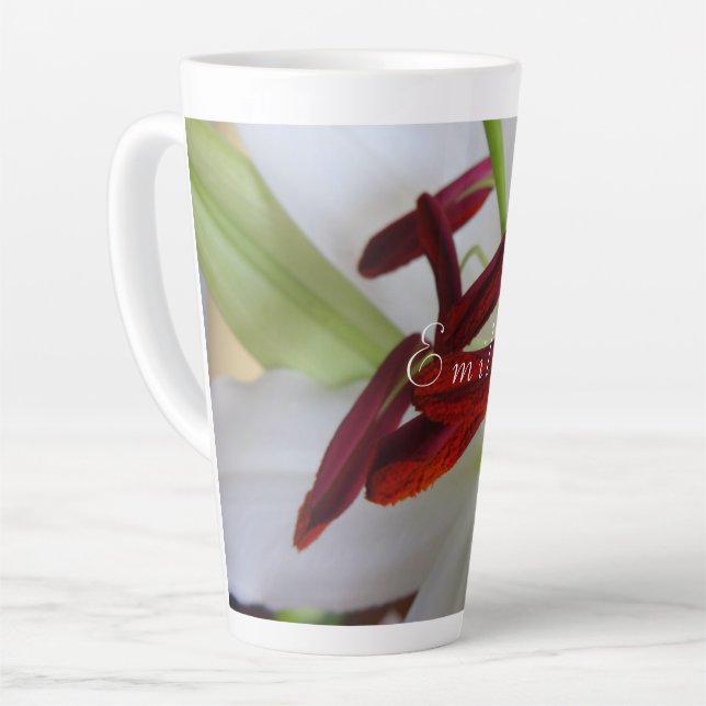 Caneca De Café Latte Lily Branca, flor.Lata (Ângulo esquerdo)