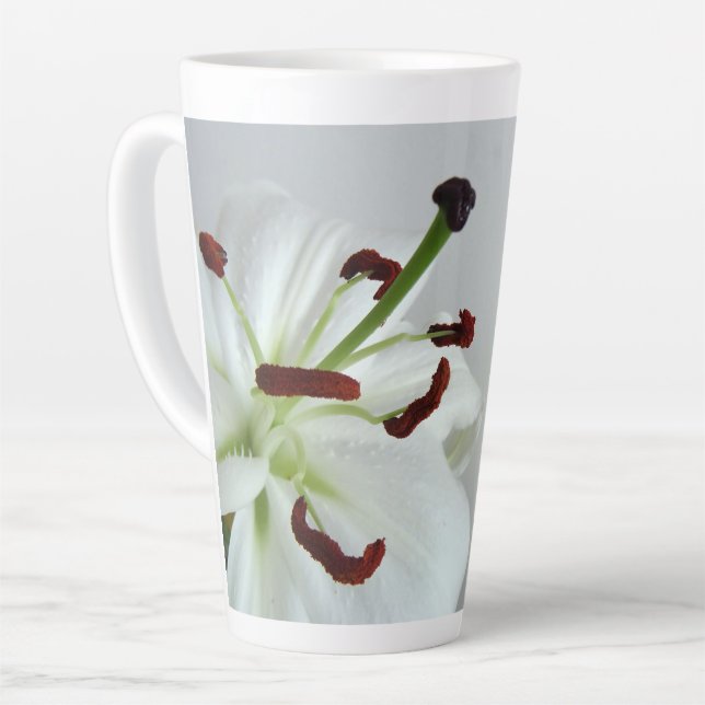 Caneca De Café Latte Lily Branca, flor.Lata (Ângulo esquerdo)