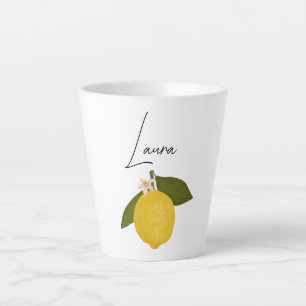 Caneca De Café Latte Limão Amarelo com Folhas Verdes Citrino Fresco