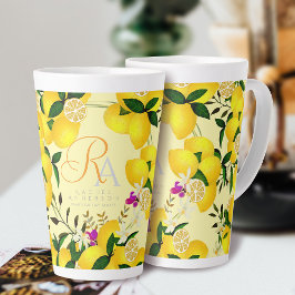 Caneca De Café Latte Limão Monograma Amarelo