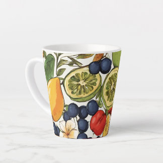 Caneca De Café Latte Limas, Limões e Flores Mediterrâneos. Pintado